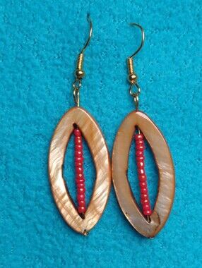 Handmade Red Beaded Orange Shell Drop Earrings